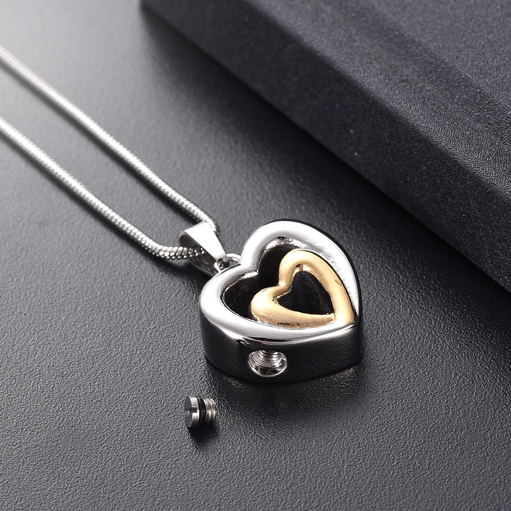 Cremation Necklace - Modern Double Heart Cremation Urn Necklace