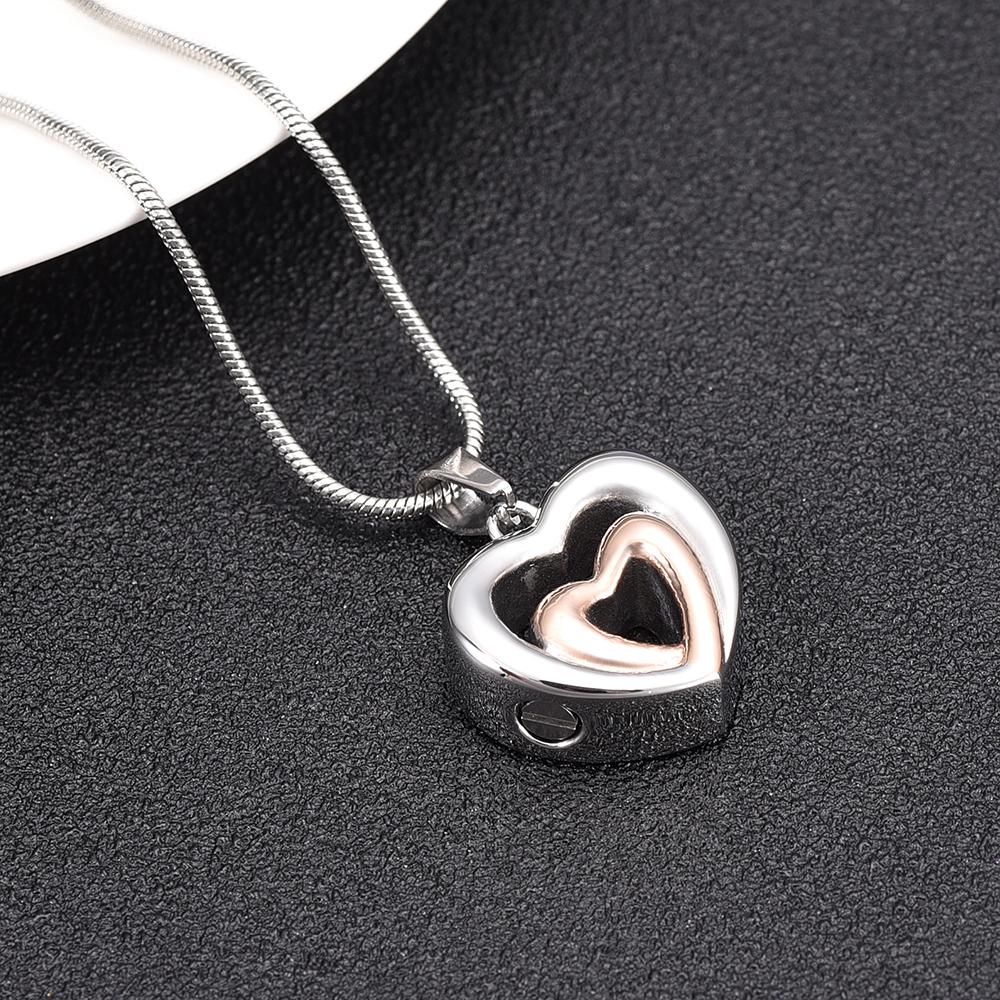 Cremation Necklace - Modern Double Heart Cremation Urn Necklace