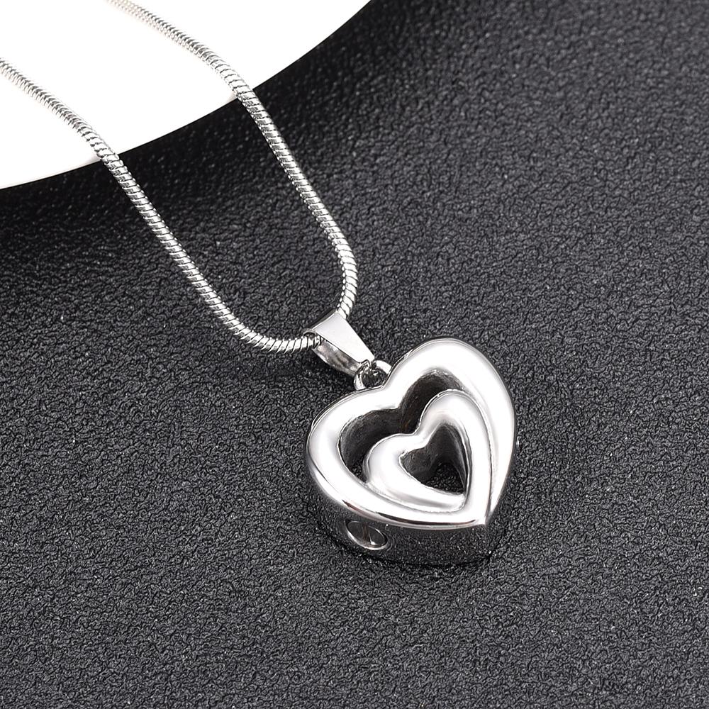 Cremation Necklace - Modern Double Heart Cremation Urn Necklace