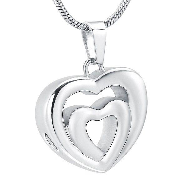 Cremation Necklace - Modern Double Heart Cremation Urn Necklace