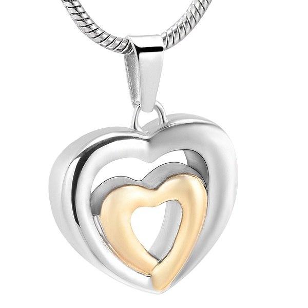 Cremation Necklace - Modern Double Heart Cremation Urn Necklace