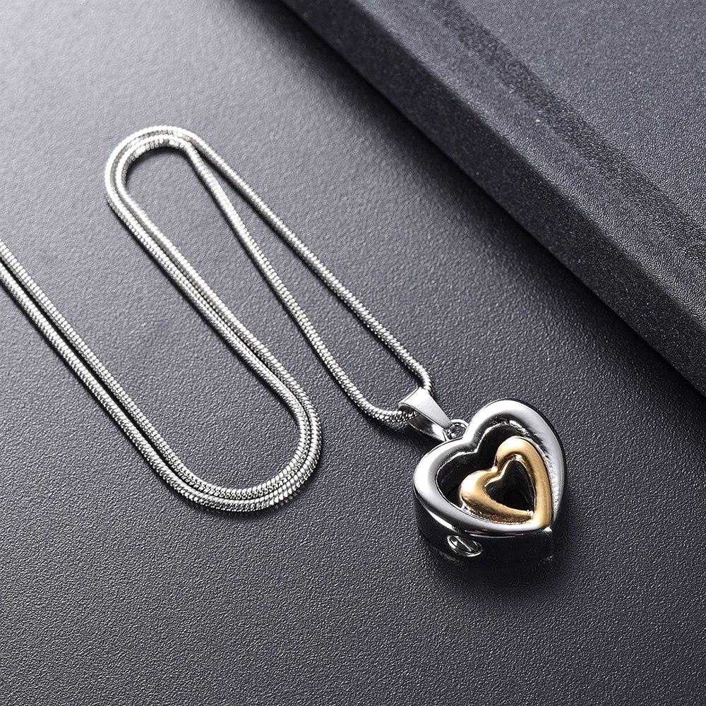 Cremation Necklace - Modern Double Heart Cremation Urn Necklace
