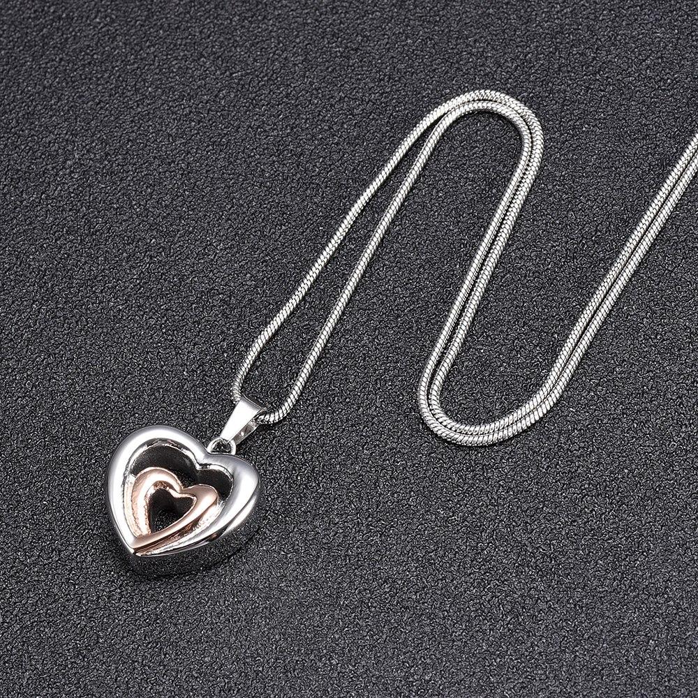 Cremation Necklace - Modern Double Heart Cremation Urn Necklace