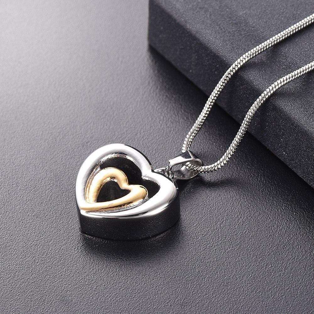 Cremation Necklace - Modern Double Heart Cremation Urn Necklace