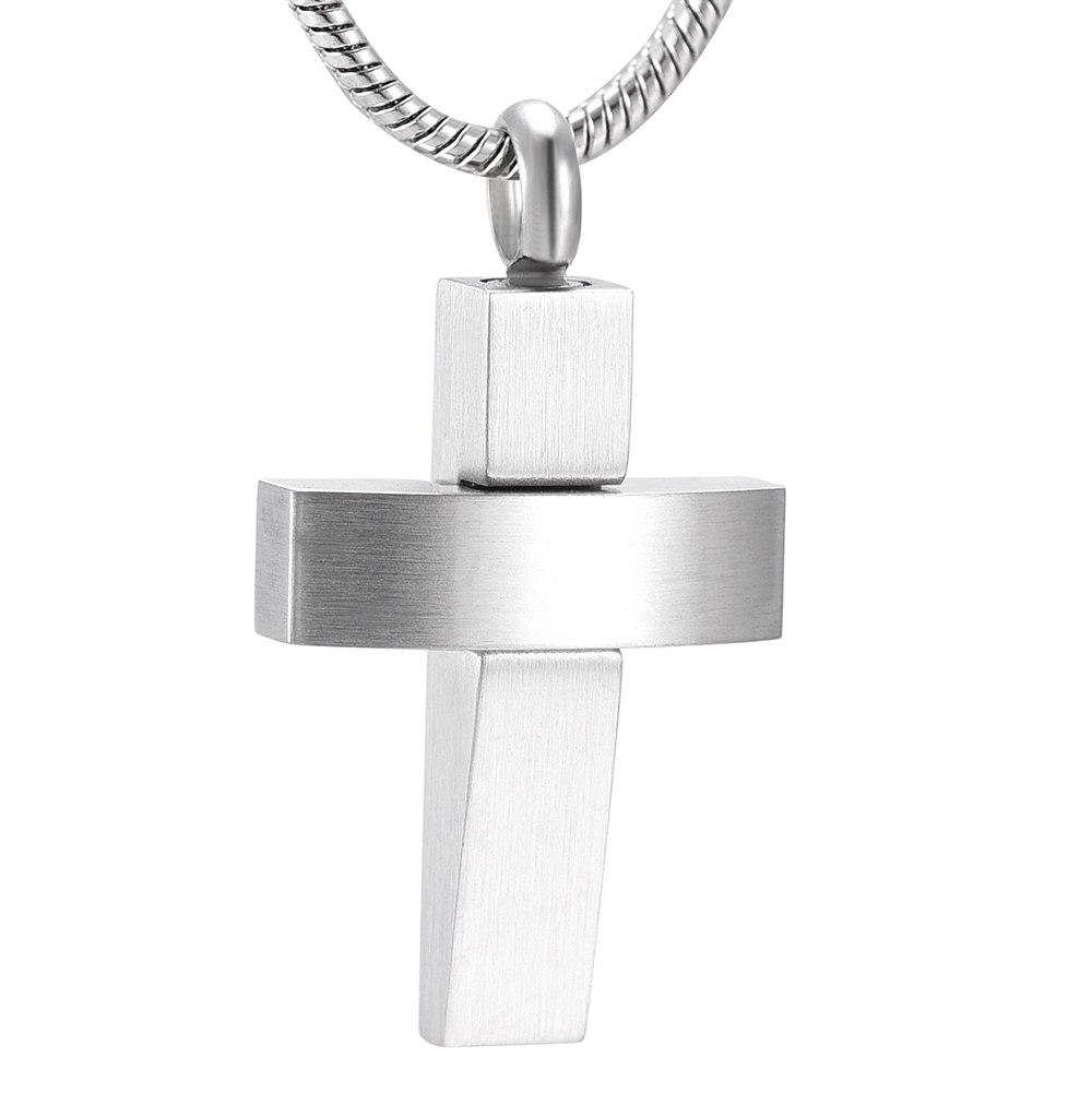 Cremation Necklace - Modern Silver Cross Cremation Urn Necklace