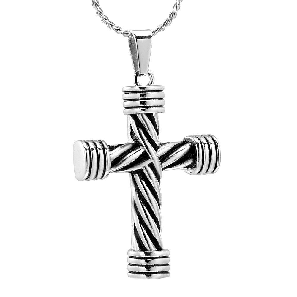 Cremation Necklace - Modern Silver Cross Cremation Urn Necklace