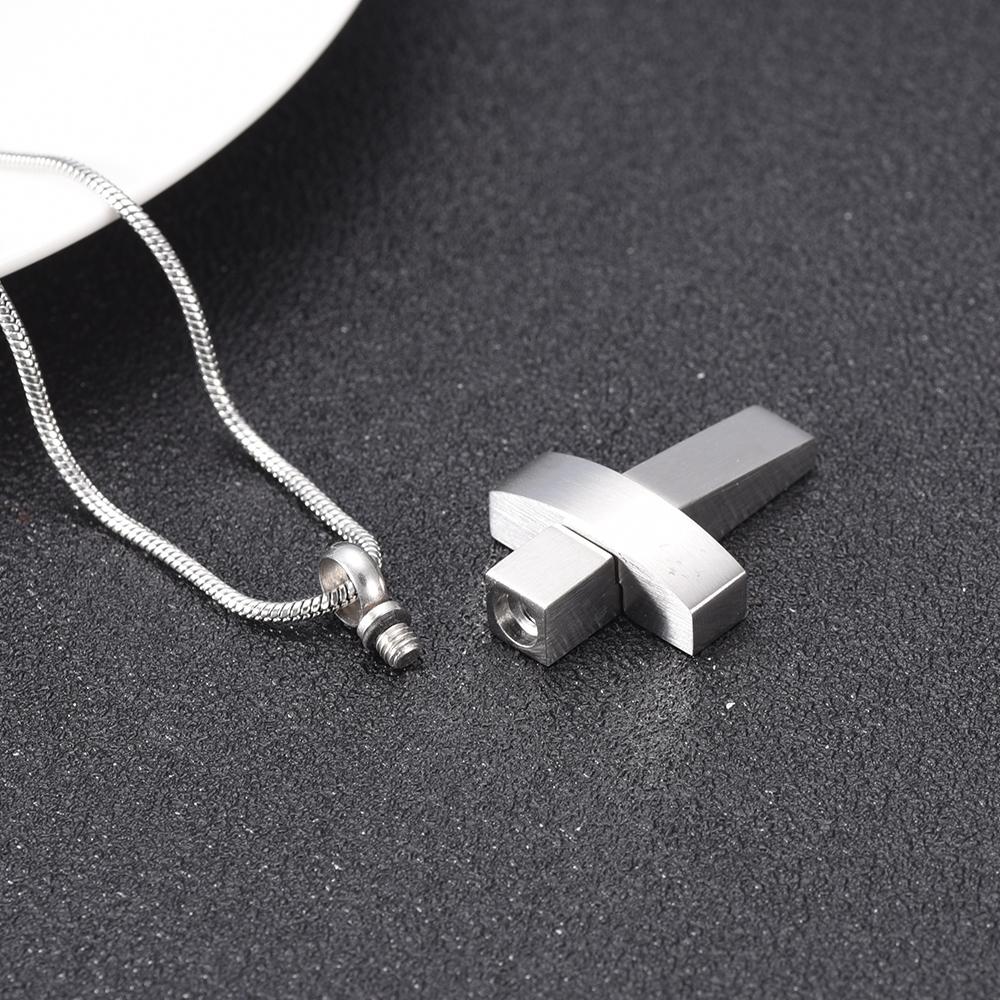 Cremation Necklace - Modern Silver Cross Cremation Urn Necklace