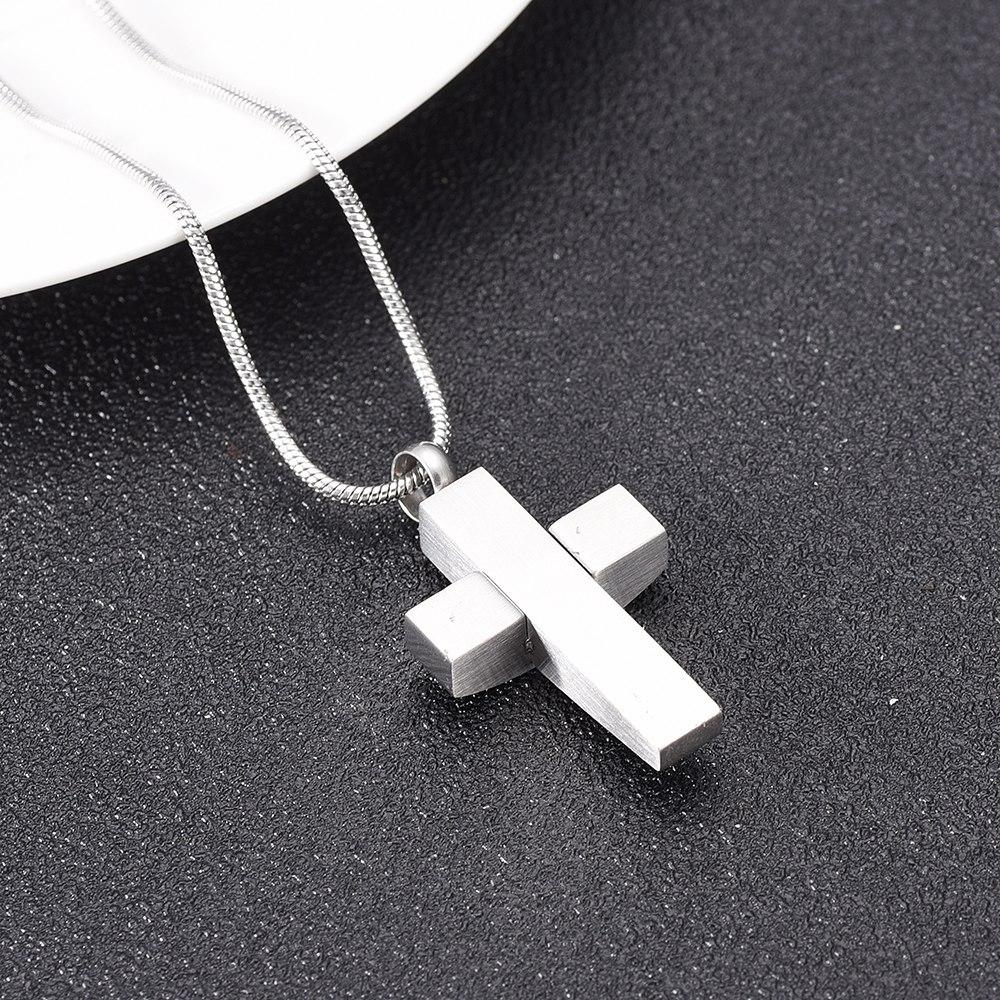 Cremation Necklace - Modern Silver Cross Cremation Urn Necklace