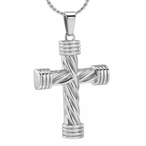 Cremation Necklace - Modern Silver Cross Cremation Urn Necklace