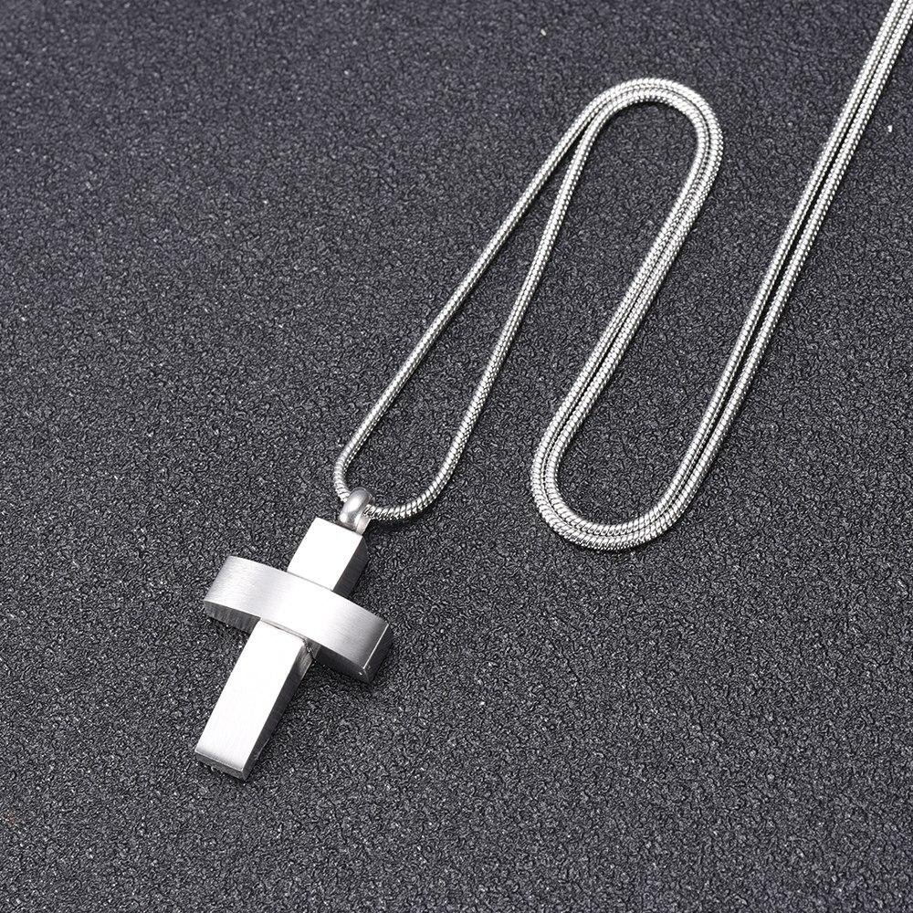 Cremation Necklace - Modern Silver Cross Cremation Urn Necklace