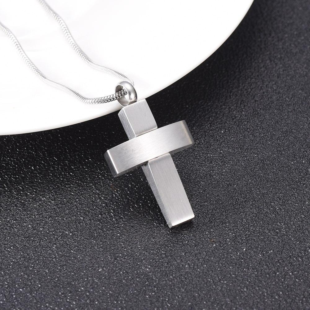 Cremation Necklace - Modern Silver Cross Cremation Urn Necklace