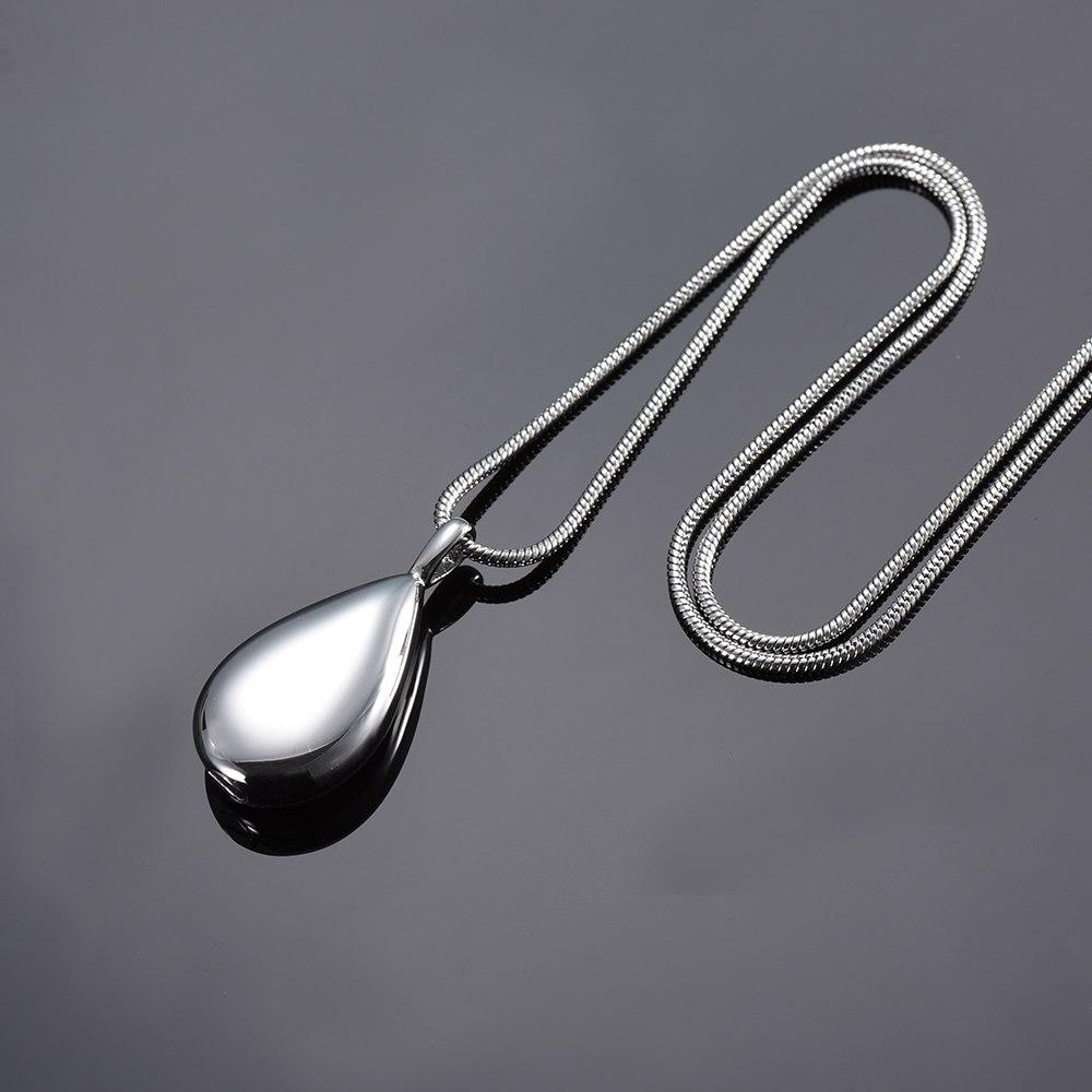 Cremation Necklace - Modern Silver Water Drop Cremation Urn Necklace