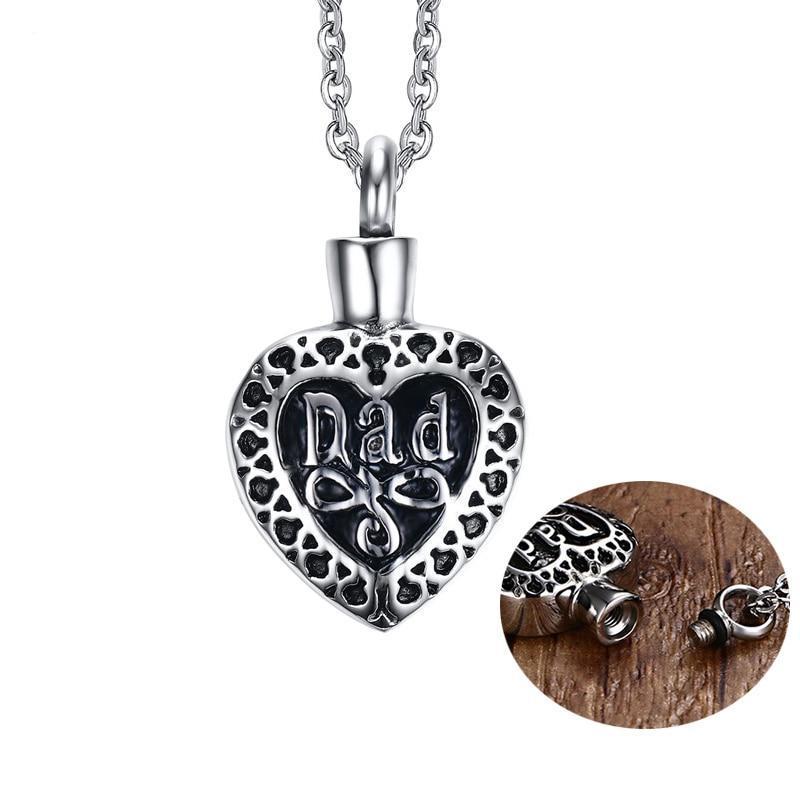 Mom/Dad Heart Shaped Cremation Ash Necklace Cherished Emblems
