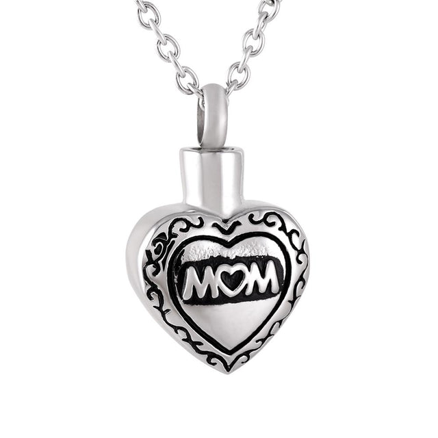 Cremation Necklace - Mom Heart Shaped Cremation Urn Necklace