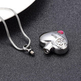 Cremation Necklace - "Mom, Love You Forever" Heart Shaped Cremation Urn Necklace With Rhinestone