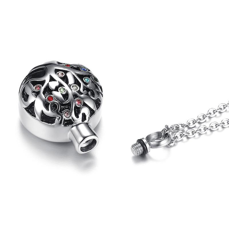 Cremation Necklace - Multi-color Rhinestone Cylinder Tree Of Life Cremation Urn Necklace