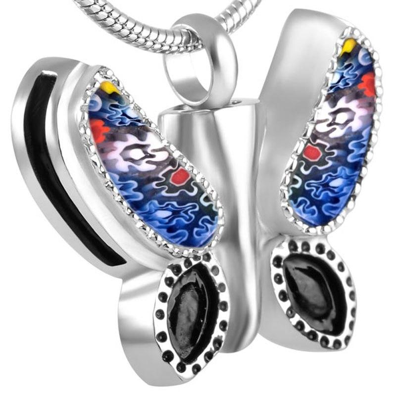 Cremation Necklace - Murano Glass Butterfly Crematino Urn Necklace