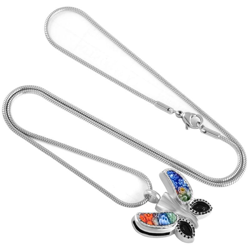 Cremation Necklace - Murano Glass Butterfly Crematino Urn Necklace