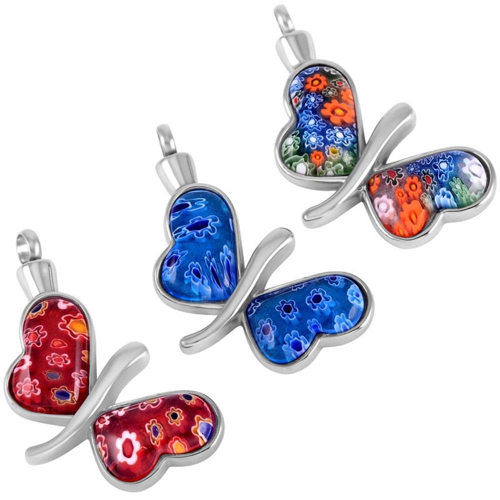 Cremation Necklace - Murano Glass Butterfly Cremation Urn Necklace