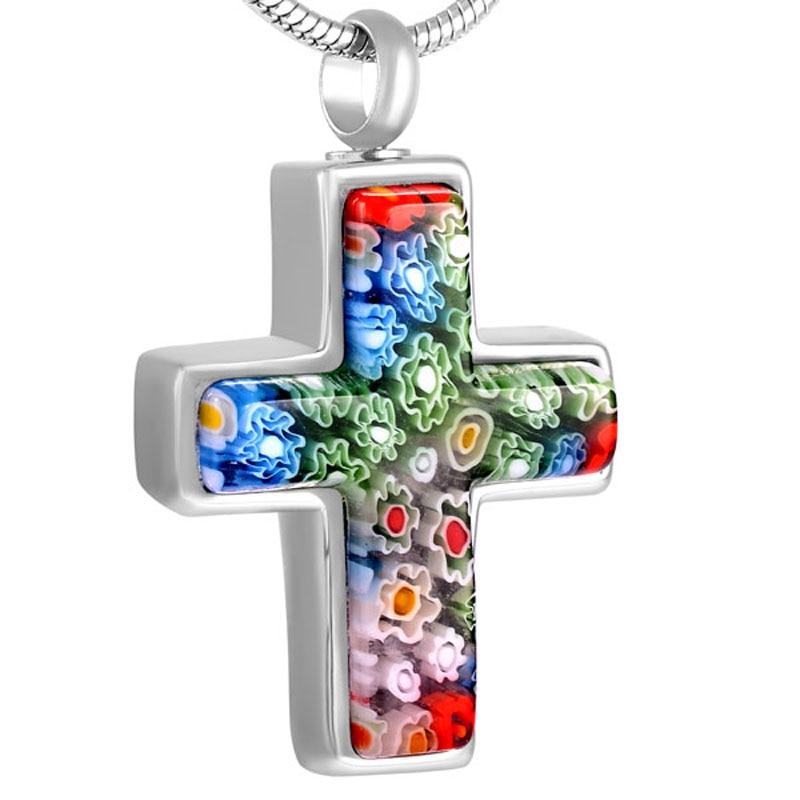 Cremation Necklace - Murano Glass Cross Cremation Urn Necklace