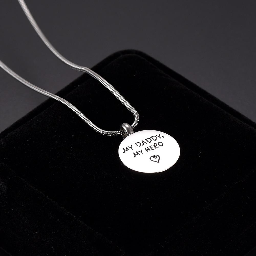 Cremation Necklace - "'My Daddy, My Hero" With Heart Engrave Urn Necklace