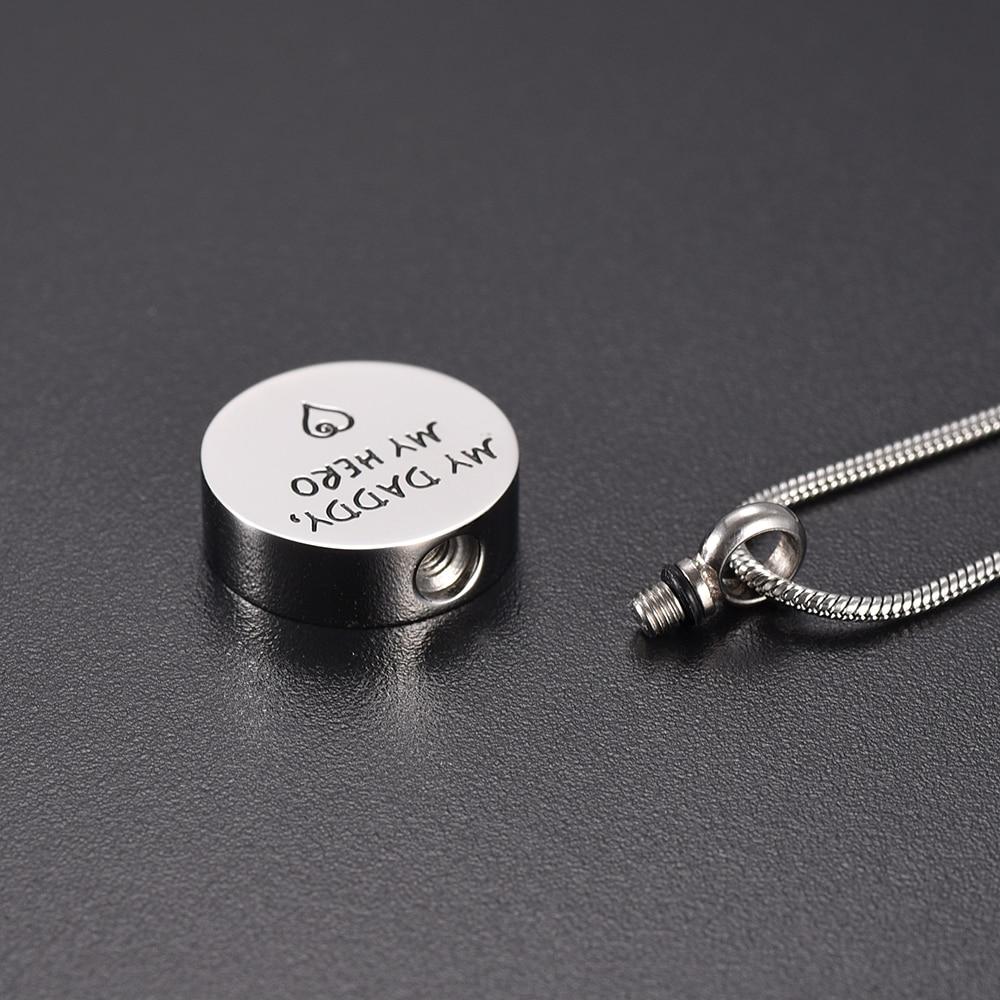 Cremation Necklace - "'My Daddy, My Hero" With Heart Engrave Urn Necklace