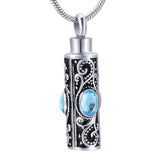 Cremation Necklace - Ornate Cremation Urn Necklace Cylinder With Gemstones