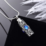 Cremation Necklace - Ornate Cremation Urn Necklace Cylinder With Gemstones