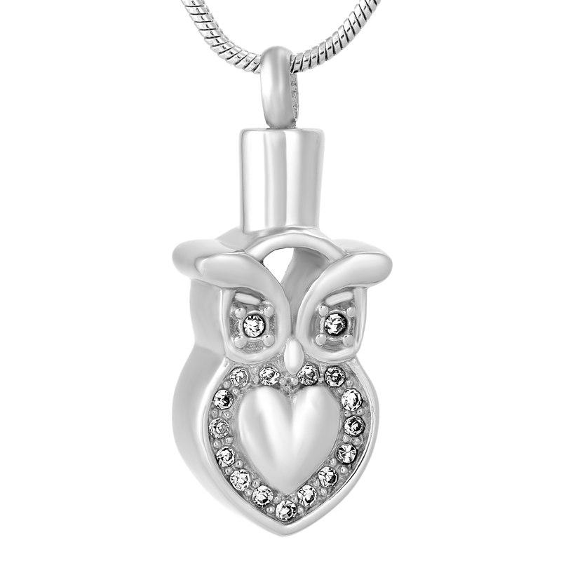 Cremation Necklace - Owl Heart Cremation Urn Necklace With Gemstones