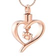 Cremation Necklace - Paw Print In Heart Cremation Urn Necklace