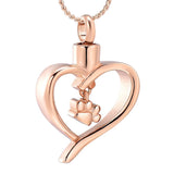 Cremation Necklace - Paw Print In Heart Cremation Urn Necklace