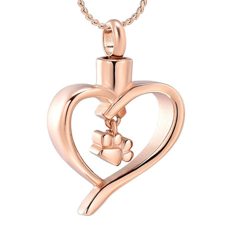 Cremation Necklace - Paw Print In Heart Cremation Urn Necklace