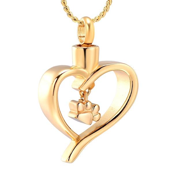 Cremation Necklace - Paw Print In Heart Cremation Urn Necklace