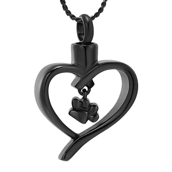 Cremation Necklace - Paw Print In Heart Cremation Urn Necklace