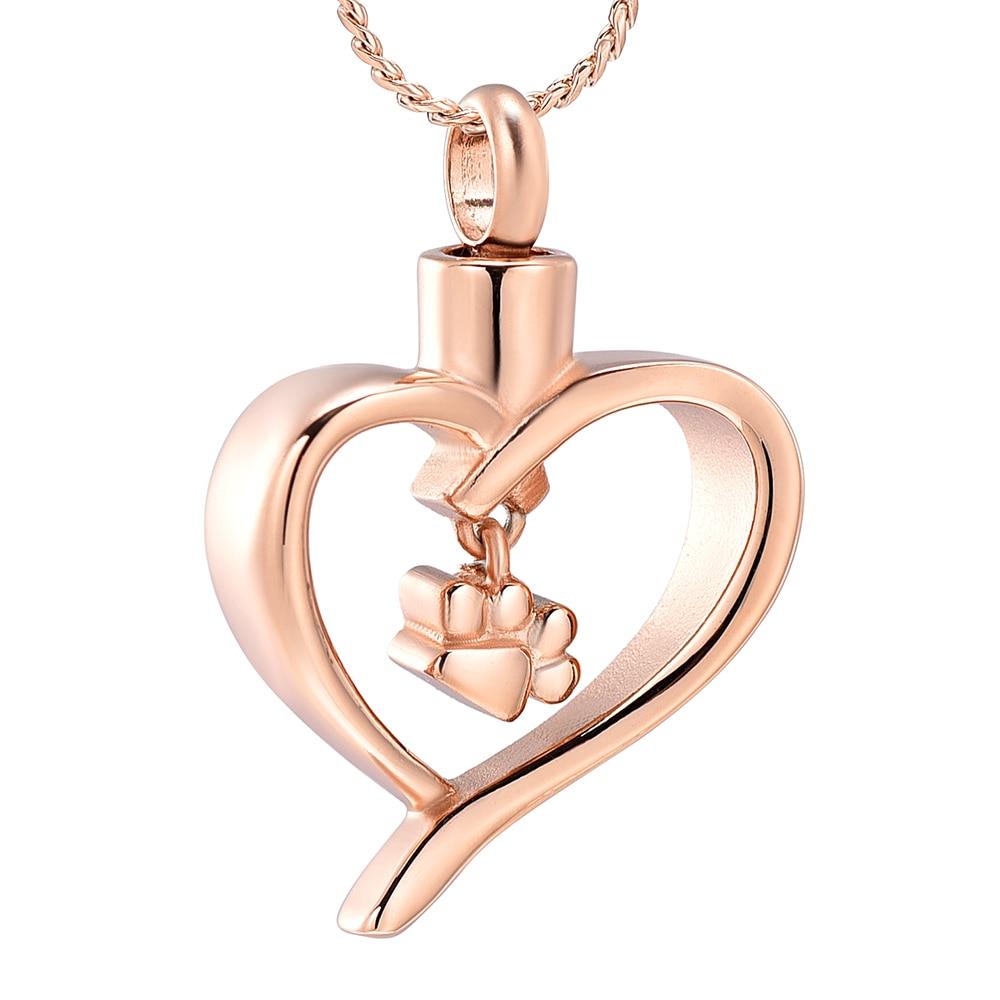 Cremation Necklace - Paw Print In Heart Cremation Urn Necklace