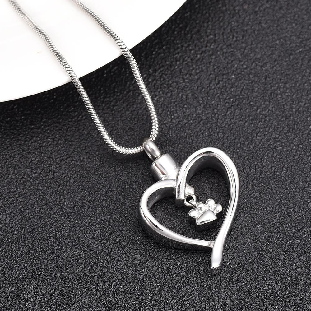 Cremation Necklace - Paw Print In Heart Cremation Urn Necklace