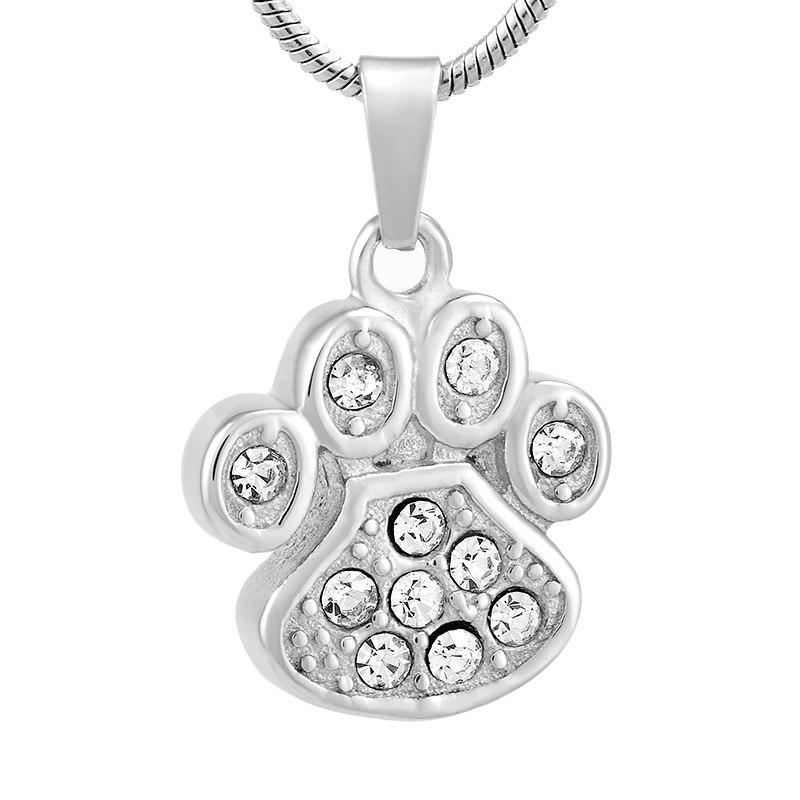 Cremation Necklace - Pet Paw Cremation Urn Necklace With Rhinestones