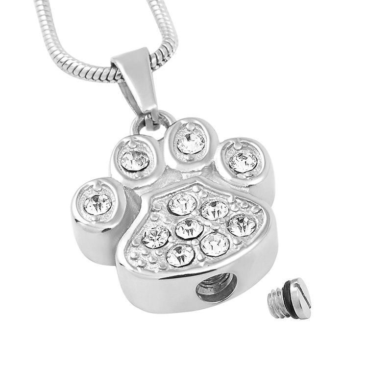 Cremation Necklace - Pet Paw Cremation Urn Necklace With Rhinestones
