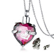 Violet crystal heart cremation necklace etched Always in my heart, with screw-off top pieces shown.