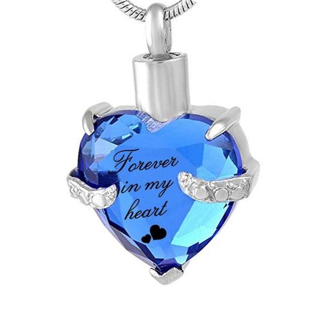 Cremation Necklace - Rhinestone Heart Shaped "Forever In My Heart" Engraving Urn Necklace