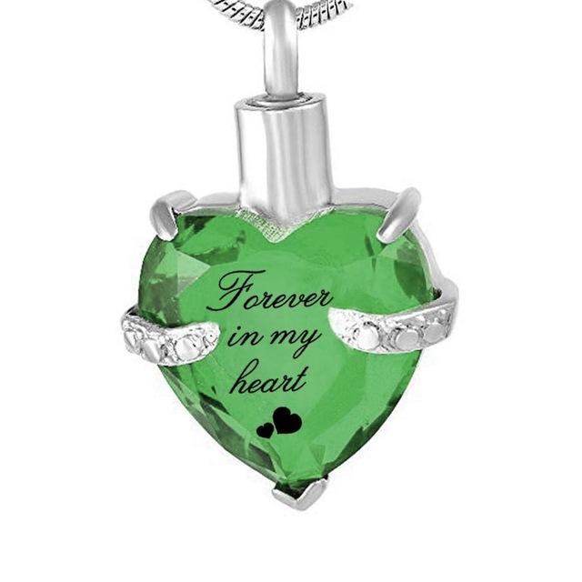 Cremation Necklace - Rhinestone Heart Shaped "Forever In My Heart" Engraving Urn Necklace