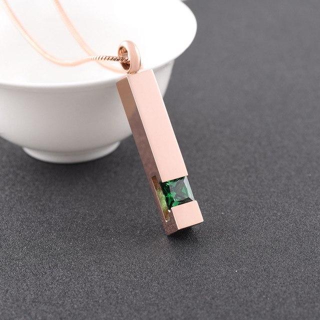 Cremation Necklace - Rose Gold Square Column Cremation Urn Necklace With Gemstone