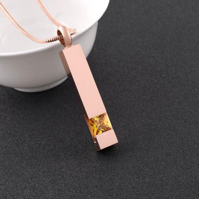 Cremation Necklace - Rose Gold Square Column Cremation Urn Necklace With Gemstone