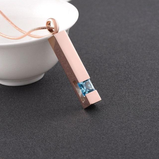 Cremation Necklace - Rose Gold Square Column Cremation Urn Necklace With Gemstone