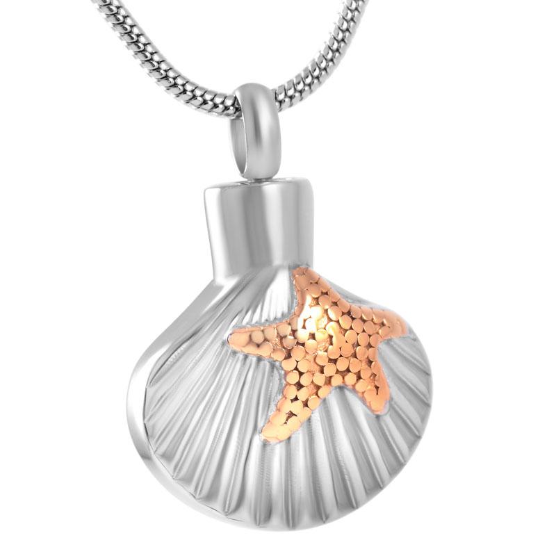 Cremation Necklace - Sea Shell & Starfish Cremation Urn Necklace