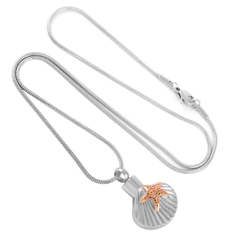 Cremation Necklace - Sea Shell & Starfish Cremation Urn Necklace