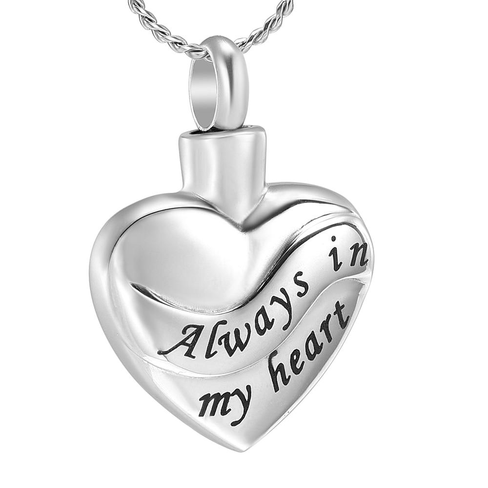 Cremation Necklace - Silver Always In My Heart Cremation Urn Necklace F