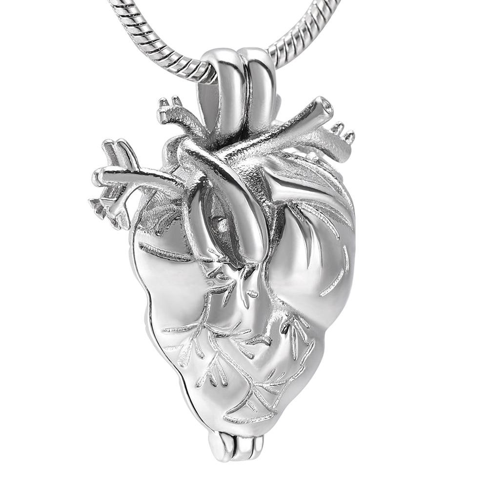 Cremation Necklace - Silver Anatomical Heart Cremation Urn Necklace