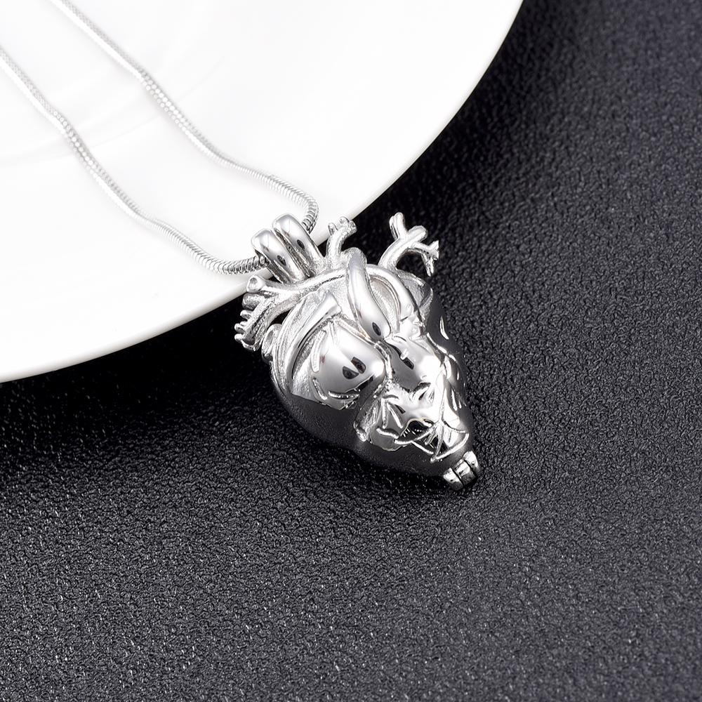 Cremation Necklace - Silver Anatomical Heart Cremation Urn Necklace