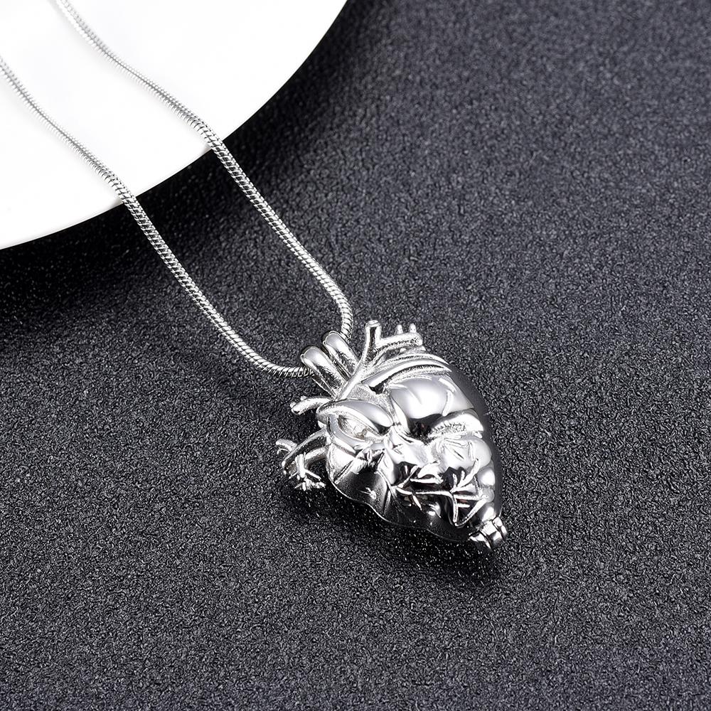 Cremation Necklace - Silver Anatomical Heart Cremation Urn Necklace